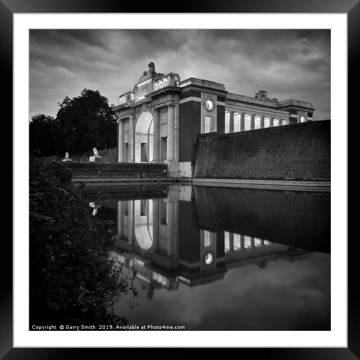 The Menin Gate at Night (mono) Framed Mounted Print by Garry Smith