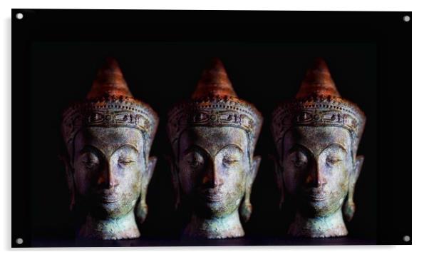 Three Buddhas Acrylic by Victor Burnside