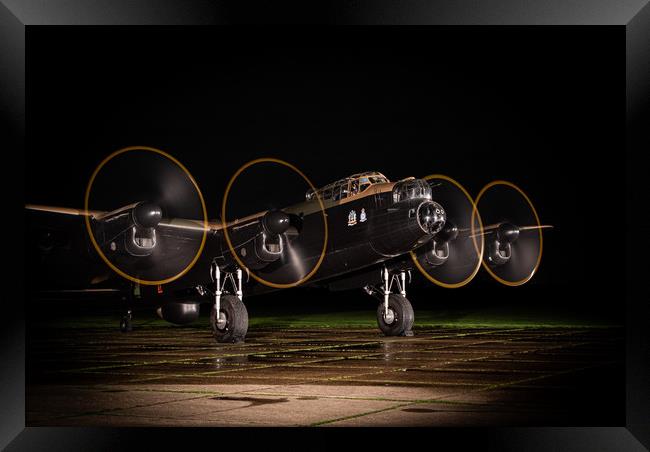 Lancaster Bomber Night Shoot Framed Print by J Biggadike