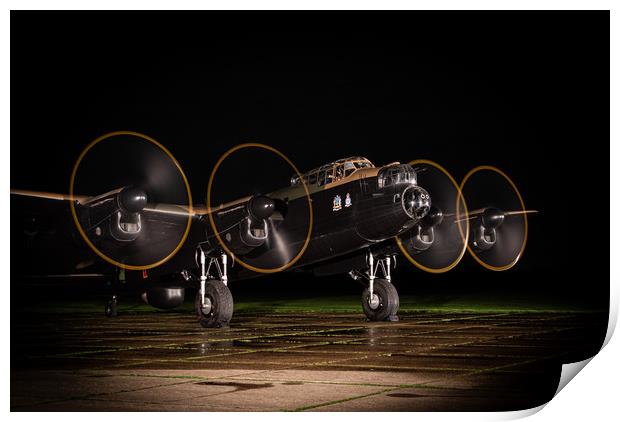 Lancaster Bomber Night Shoot Print by J Biggadike