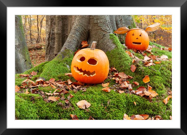 Halloween scary pumpkins in the woods Framed Mounted Print by Simon Bratt LRPS