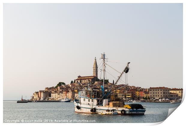 Fishing boat in Rovinj harbour Print by Jason Wells