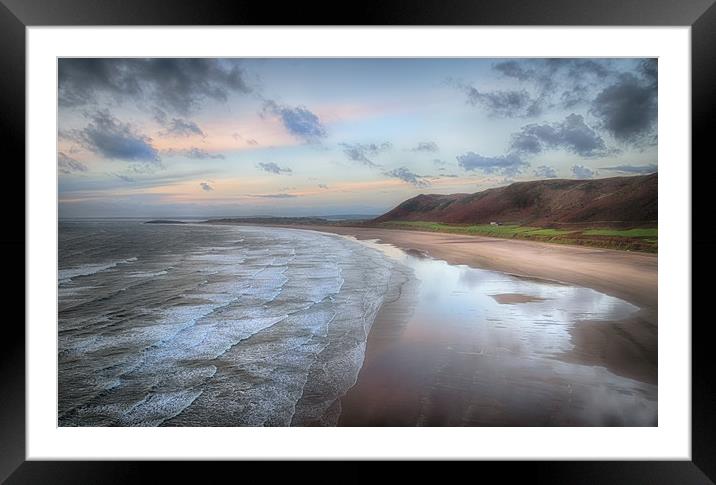 Dusk at Rhossili Bay Framed Mounted Print by Leighton Collins