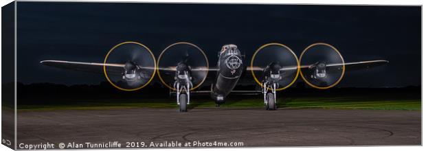 Lancaster bomber Just jane at night Canvas Print by Alan Tunnicliffe