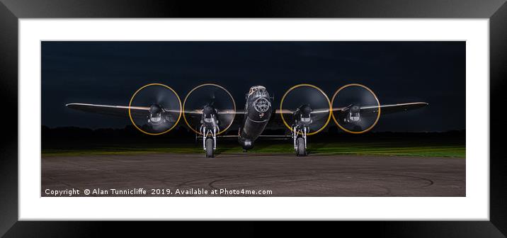 Lancaster bomber Just jane at night Framed Mounted Print by Alan Tunnicliffe