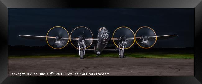 Lancaster bomber Just jane at night Framed Print by Alan Tunnicliffe
