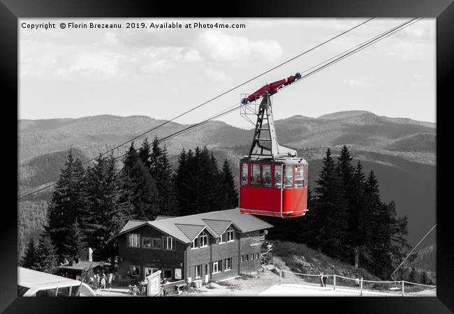 The red cable car gondola in Sinaia, Romania Framed Print by Florin Brezeanu