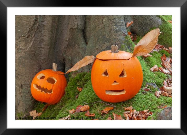 Two scary pumpkins for halloween Framed Mounted Print by Simon Bratt LRPS