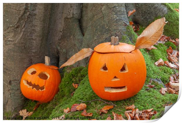Two scary pumpkins for halloween Print by Simon Bratt LRPS