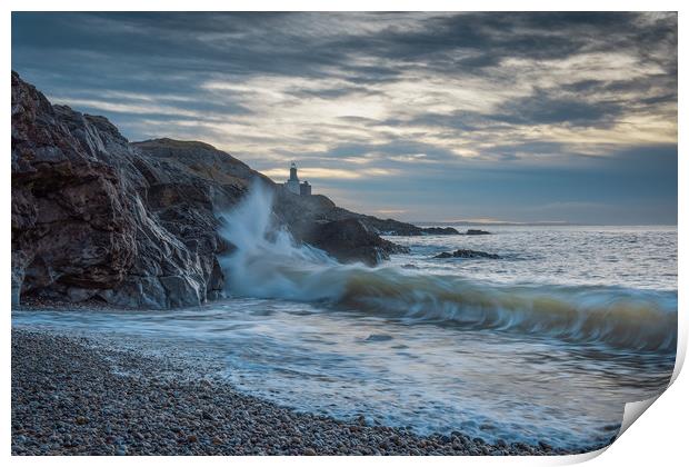 Mumbles lighthouse with wave. Print by Bryn Morgan