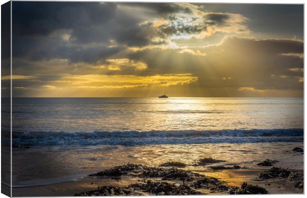 Boat viewed from Langland bay. Canvas Print by Bryn Morgan