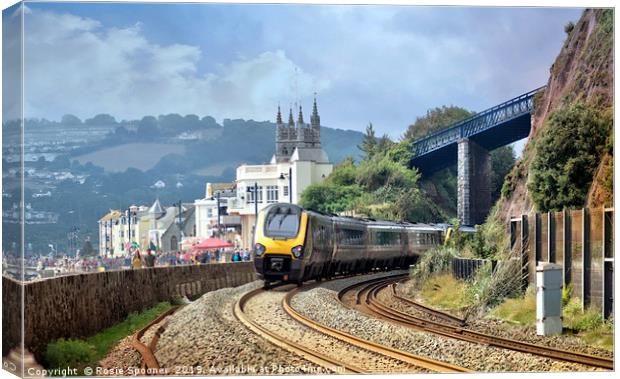 Train approaching Teignmouth after leaving Dawlish Canvas Print by Rosie Spooner