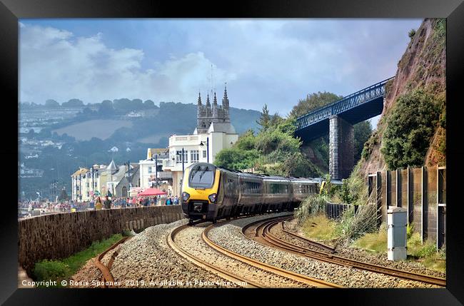 Train approaching Teignmouth after leaving Dawlish Framed Print by Rosie Spooner