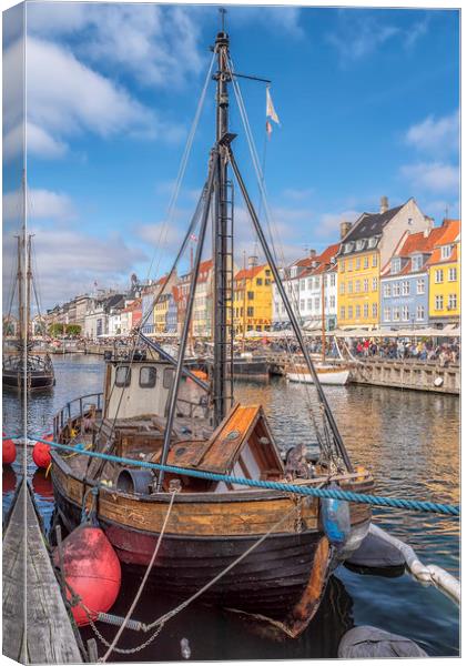 Copenhagen Nyhavn Foreground Fishing Boat Canvas Print by Antony McAulay