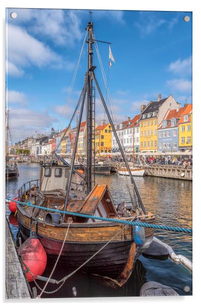 Copenhagen Nyhavn Foreground Fishing Boat Acrylic by Antony McAulay