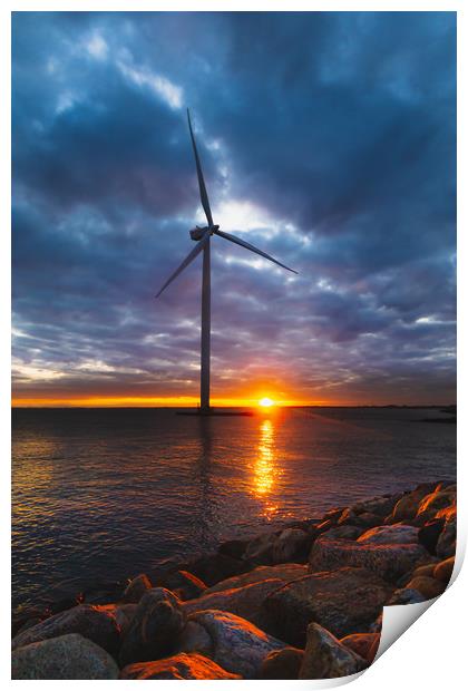 Windmill in Denmark in Baltic sea Print by Dalius Baranauskas