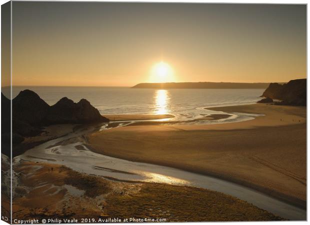 Three Cliffs Bay Winter Sunset, Gower Peninsula. Canvas Print by Philip Veale