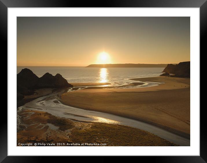 Three Cliffs Bay Winter Sunset, Gower Peninsula. Framed Mounted Print by Philip Veale
