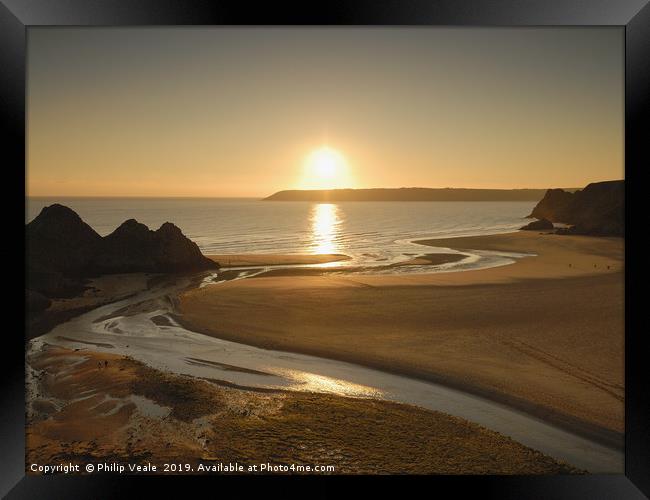 Three Cliffs Bay Winter Sunset, Gower Peninsula. Framed Print by Philip Veale