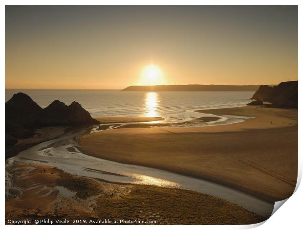 Three Cliffs Bay Winter Sunset, Gower Peninsula. Print by Philip Veale