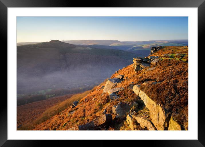 Bamford Edge and Win Hill Mist                     Framed Mounted Print by Darren Galpin