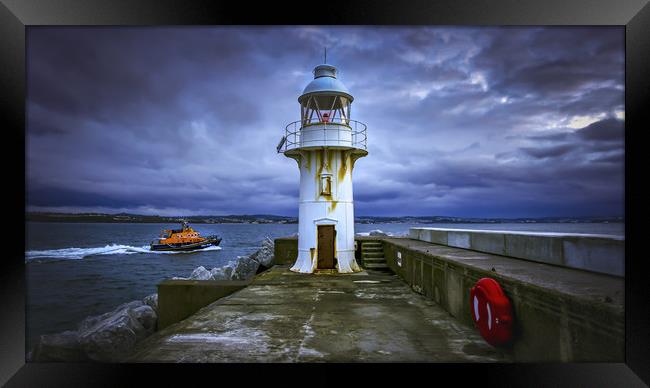 Life rescue lighthouse at dawn Framed Print by Steve Mantell