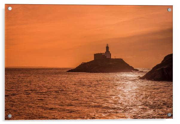 Mumbles lighthouse at sunrise. Acrylic by Bryn Morgan