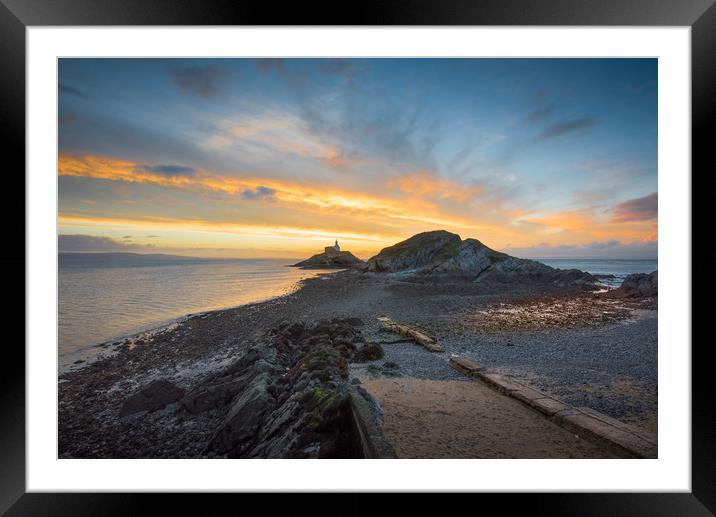 Daybreak at Mumbles lighthouse. Framed Mounted Print by Bryn Morgan