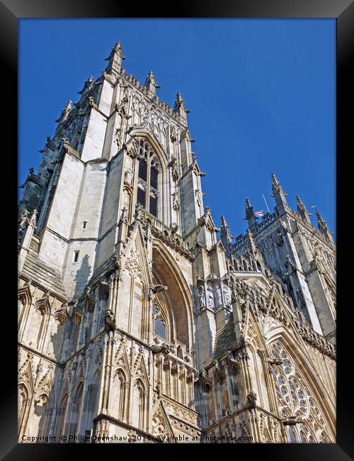 york minster with towers and blue sky Framed Print by Philip Openshaw