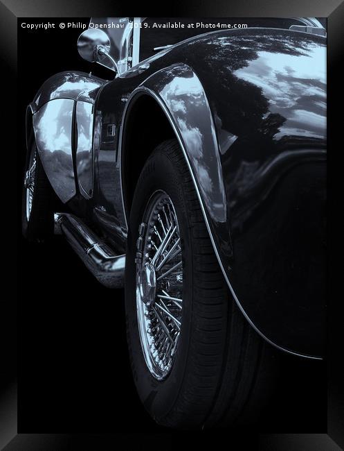 side view of the exhaust and wheels of a rare Vint Framed Print by Philip Openshaw