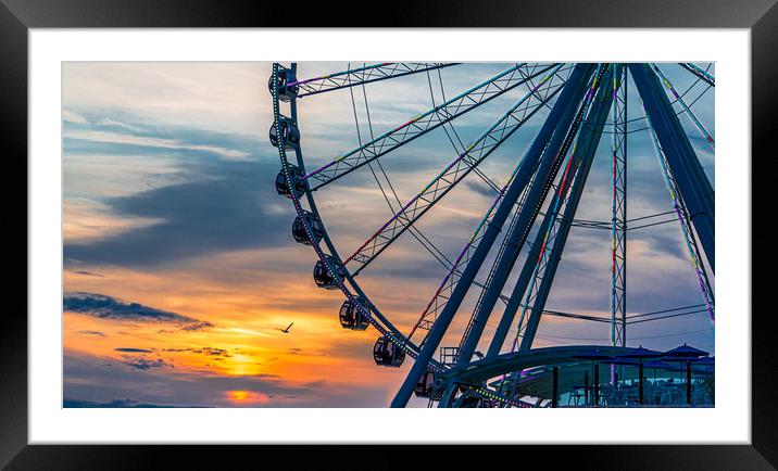 Seagull by Wheel at Sunset Framed Mounted Print by Darryl Brooks
