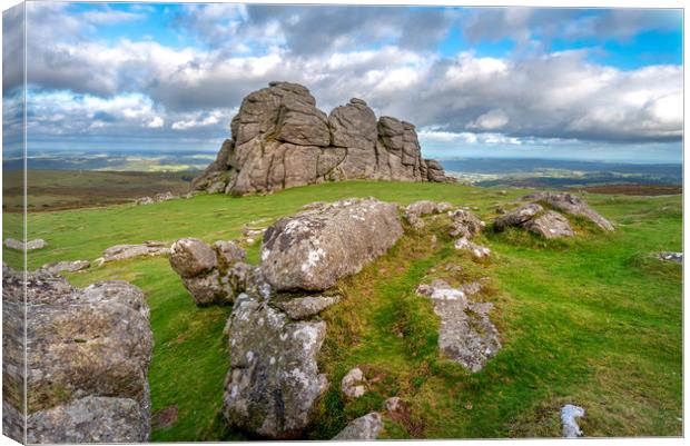 Haytor rocks granite outcrop Dartmoor  Canvas Print by Eddie John