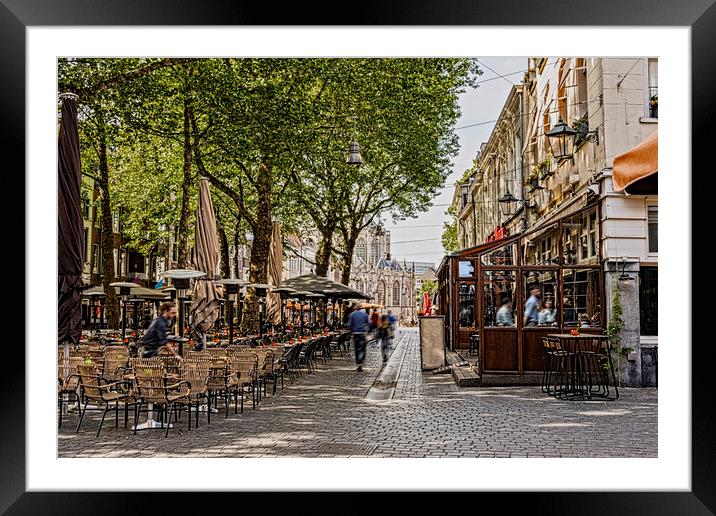 Promenade and terraces center of Breda Netherlands Framed Mounted Print by Mario Koufios