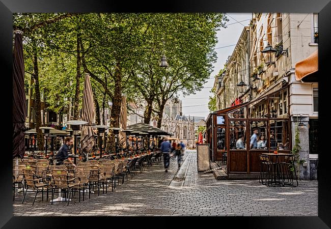 Promenade and terraces center of Breda Netherlands Framed Print by Mario Koufios
