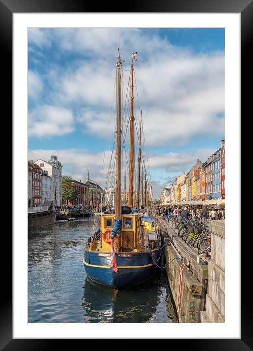 Copenhagen Nyhavn District Fishing Boat Framed Mounted Print by Antony McAulay