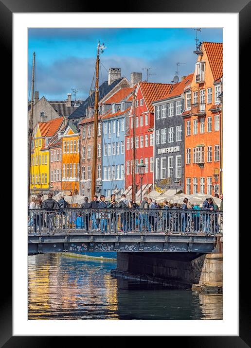 Copenhagen Nyhavn District Tourists Selfie Bridge Framed Mounted Print by Antony McAulay