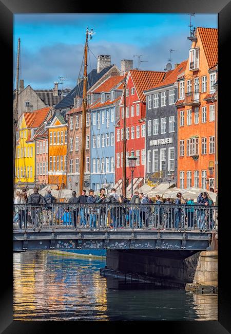 Copenhagen Nyhavn District Tourists Selfie Bridge Framed Print by Antony McAulay