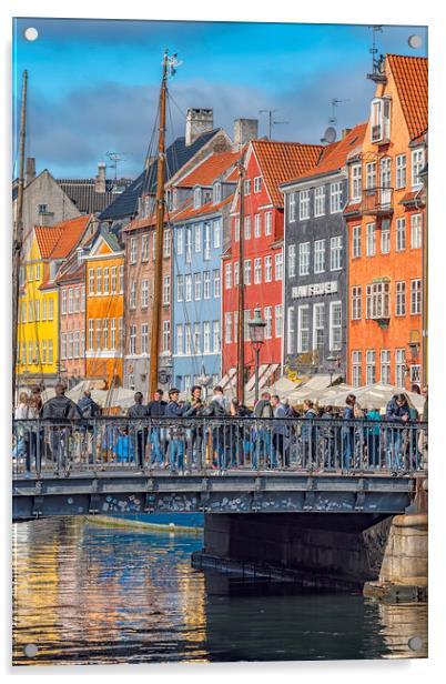 Copenhagen Nyhavn District Tourists Selfie Bridge Acrylic by Antony McAulay