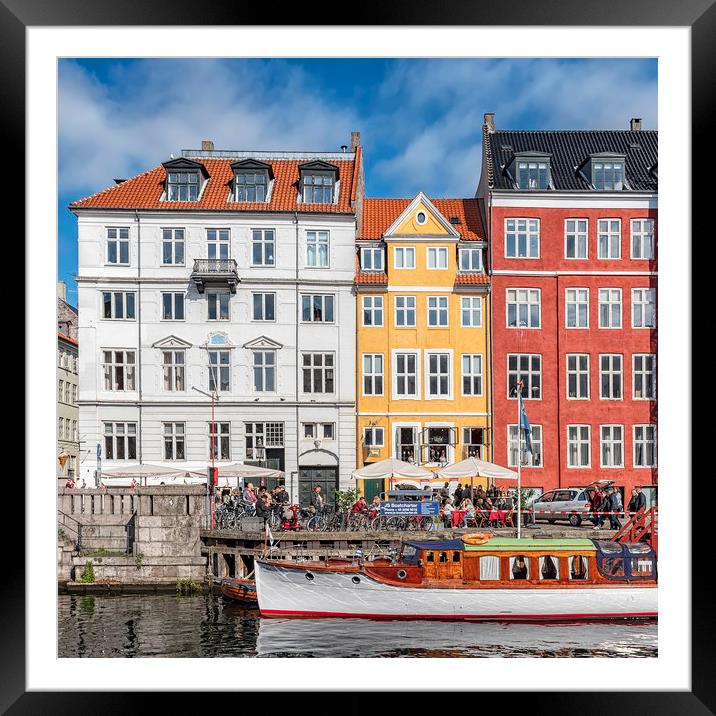 Copenhagen Nyhavn District White Boat Framed Mounted Print by Antony McAulay