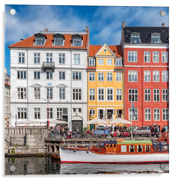 Copenhagen Nyhavn District White Boat Acrylic by Antony McAulay