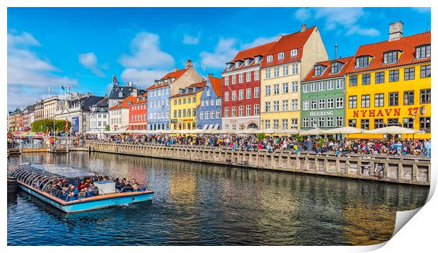 Copenhagen Nyhavn District with River Bus Print by Antony McAulay