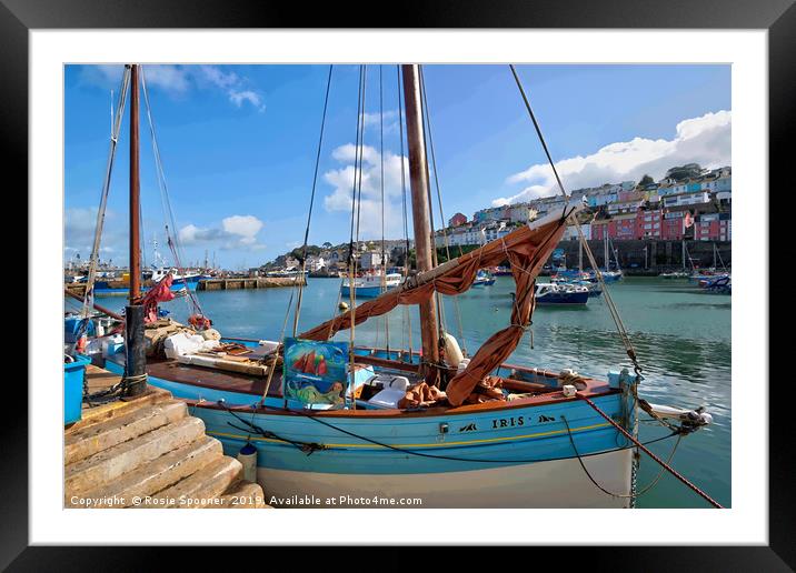 Lugger IRIS moored at Brixham Harbour in Devon Framed Mounted Print by Rosie Spooner
