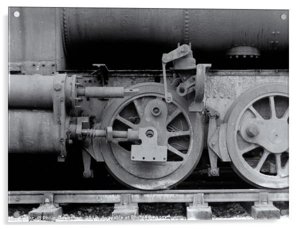 wheels on an old rusting steam locomotive  Acrylic by Philip Openshaw