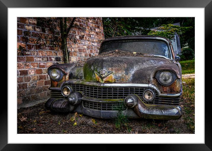 Old Caddy by Brick Wall Framed Mounted Print by Darryl Brooks