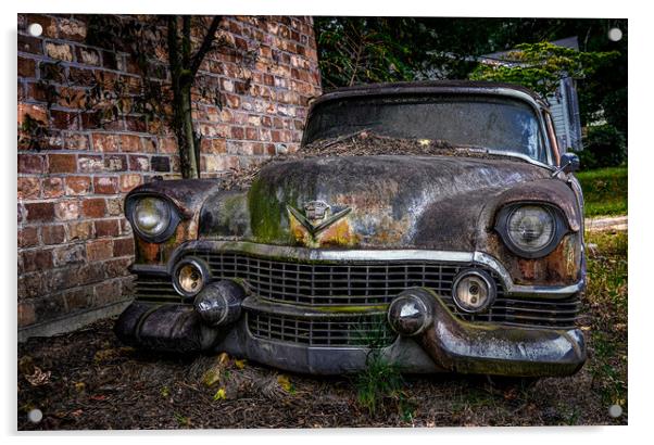 Old Caddy by Brick Wall Acrylic by Darryl Brooks