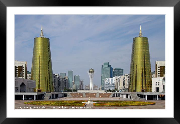 Retro-futuristic skyline of Nur-Sultan Framed Mounted Print by Lensw0rld 