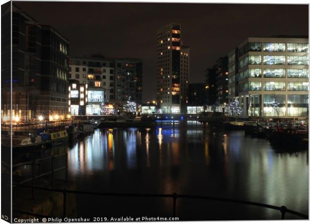 clarence dock in leeds at night  Canvas Print by Philip Openshaw