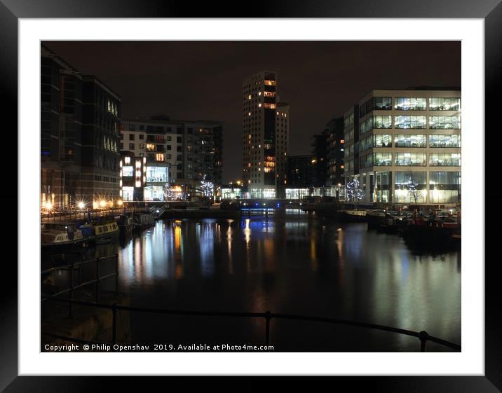 clarence dock in leeds at night  Framed Mounted Print by Philip Openshaw