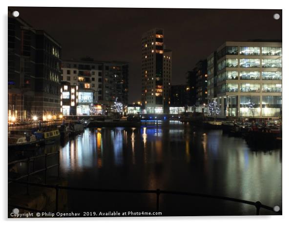 clarence dock in leeds at night  Acrylic by Philip Openshaw