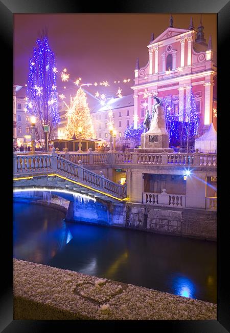 Christmas lights in Preseren Square in Ljubljana Framed Print by Ian Middleton